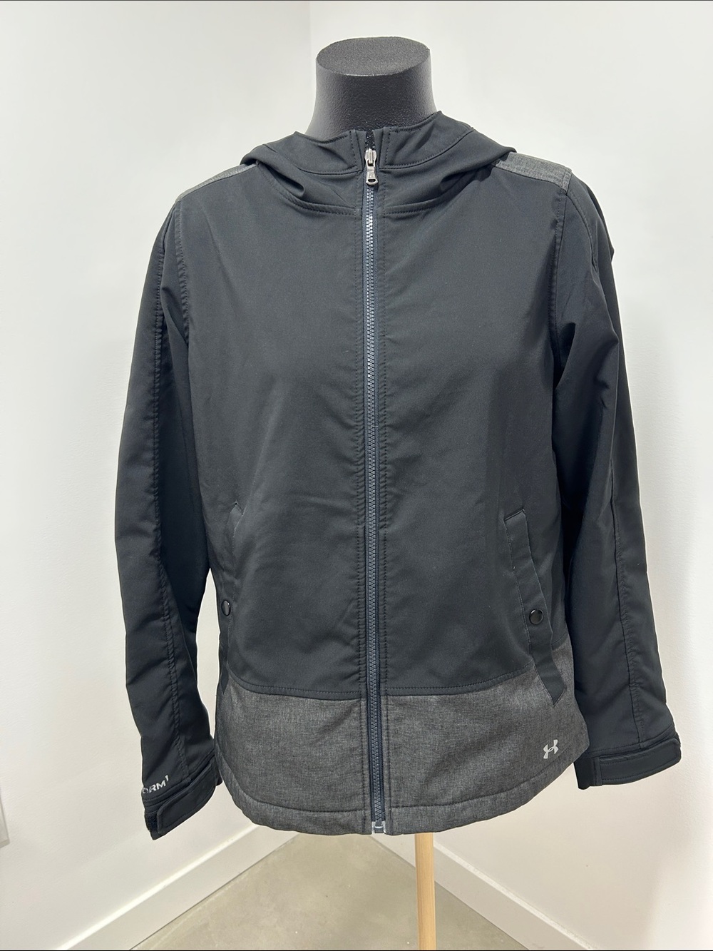 UNDER ARMOUR ColdGear Storm Full Zip Hooded Jacket Black Grey Size Large L